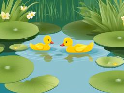 Ducklings in a Pond clipart - Adorable ducklings swimming, ,vector color clipart,minimal