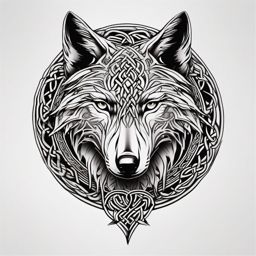 Celtic Tattoo Wolf,Celtic-style tattoo that features the untamed spirit of the wolf. , tattoo design, white clean background