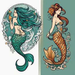 mermaid pisces tattoo  simple vector color tattoo