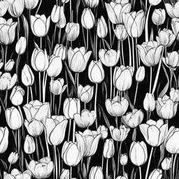 drawing of tulips in a vibrant garden  minimal rough sketch scribbles,doodles,black and white