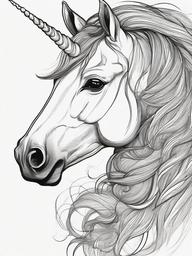 drawing of a unicorn with a magical horn  minimal rough sketch scribbles,doodles,black and white