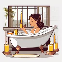 Relaxing bath with candles clipart.  vector style illustration, white background