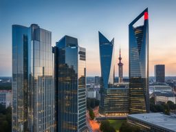 modernist skyscrapers, with sleek glass facades, define the skyline of frankfurt, germany. 