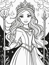 Princess with Magic Wand Coloring Pages - Spell-Casting Royalty with a Wand  minimal black outline printable sheet, coloring page