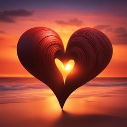 love clipart - two hearts locked in a passionate embrace, set against a sunset on a tranquil beach 