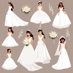 Bride clipart - Beautiful bride in a wedding gown, ,vector color clipart,minimal