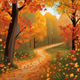 Autumn clipart - autumn hiking trail with leaves  