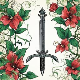 sword with vines tattoo  simple vector color tattoo