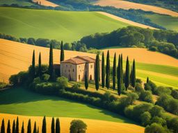 romanesque cathedrals, with their thick stone walls, grace the serene countryside of tuscany, italy. 