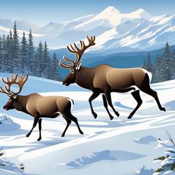 Caribou cartoon - Caribou migrating across snowy terrain  