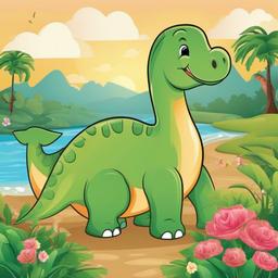 Brontosaurus Clipart,Whimsical brontosaurus in delightful settings  vector clipart