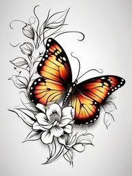 Butterfly Flower Tattoo Designs - Designs for tattoos combining butterfly and flower motifs.  simple color tattoo,minimalist,white background