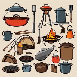 Camping clipart - outdoor cooking equipment  vector clipart