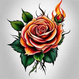 rose on fire tattoo meaning  simple color tattoo,white background