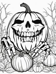 Pumpkin with Skeleton Hands Coloring Pages - Creepy Skeleton Hands Reaching from the Pumpkin  minimal black outline printable sheet, coloring page