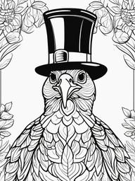 Turkey with a Hat Coloring Pages - Stylish Turkey Wearing a Fun Hat  minimal black outline printable sheet, coloring page