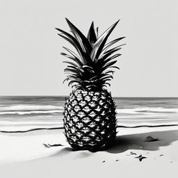 drawing of a pineapple on the beach  minimal rough sketch scribbles,doodles,black and white