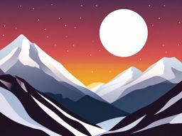 Sunset over Snowy Peaks clipart - A serene sunset in snowy mountains, ,vector color clipart,minimal