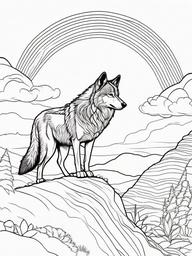 Wolf and Rainbows Coloring Pages - Wolf Gazing at a Bright Rainbow  minimal black outline printable sheet, coloring page