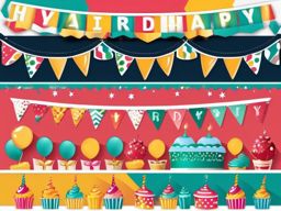 Birthday Banner clipart - Decorative birthday banner with text, ,vector color clipart,minimal