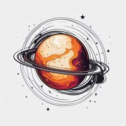 Planet Tattoo - A vivid planet tattoo orbiting in space  few color tattoo design, simple line art, design clean white background