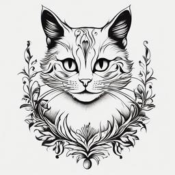 Alice and Wonderland Cat Tattoo - Tattoo inspired by the Cheshire Cat from Alice in Wonderland.  minimal color tattoo, white background