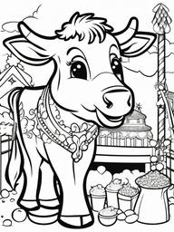 Cow Coloring Pages - Cow having fun at a carnival  simple coloring pages