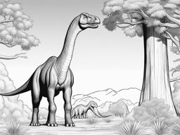 dinosaur coloring pages - a towering brachiosaurus grazes on tall prehistoric trees. 