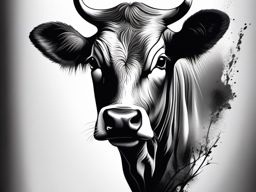 Cow portrait in black and white ink: Classic elegance, timeless beauty.  black and white tattoo style