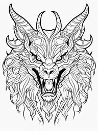 Demon Coloring Pages - Fiery Halloween Beast of Darkness  minimal black outline printable sheet, coloring page