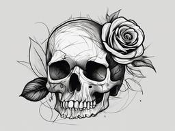 drawing of a skull and a rose with thorns  minimal rough sketch scribbles,doodles,black and white