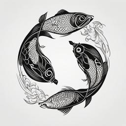 Yin Yang Koi Fish Tattoo - Symbol of balance, harmony, and strength  minimal tattoo design,white background