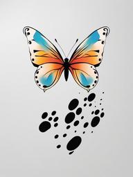 butterfly and paw print tattoo  simple color tattoo, minimal, white background