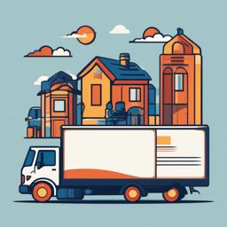 Moving Truck Clipart - A moving truck with a moving crew.  color vector clipart, minimal style