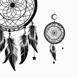 Crescent Moon Dreamcatcher Tattoo - Tattoo combining a dream catcher with crescent moon motifs.  simple vector tattoo,minimalist,white background