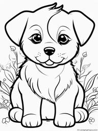 Puppy Coloring Pages - Cute Baby Dogs with Playful Expressions  minimal black outline printable sheet, coloring page