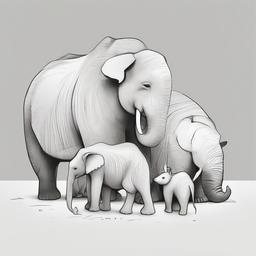 drawing of an animal family  minimal rough sketch scribbles,doodles,black and white