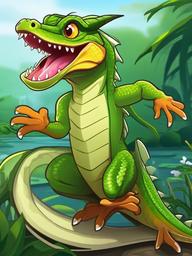 Basilisk cartoon - fast-running lizard that can “walk on water”  cartoon sticker style