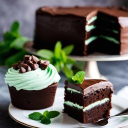 chocolate mint cake with mint chocolate chip icing, devoured at an ice cream parlor. 