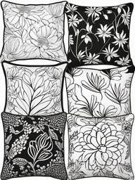 Floral Pillow Covers - Home decor items with flower motifs.  outling,coloring pages,black and white