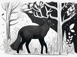 drawing of a forest animal  minimal rough sketch scribbles,doodles,black and white