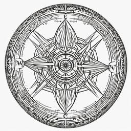 Viking Compass Tattoo Design - Unique design of a Viking-inspired compass tattoo.  simple vector tattoo,minimalist,white background