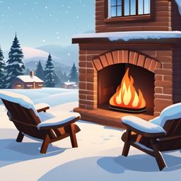 Snowy Village and Fireplace Emoji Sticker - Cozy village winter retreat, , sticker vector art, minimalist design