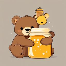 Cute clipart - baby bear hugging a honey jar  color,minimalist,vector clipart