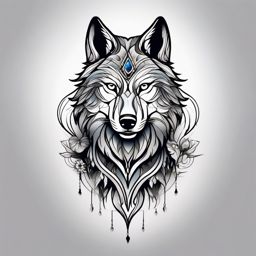 Neo Traditional Wolf Tattoo,modern twist on the traditional wolf tattoo, reflection of contemporary values. , tattoo design, white clean background