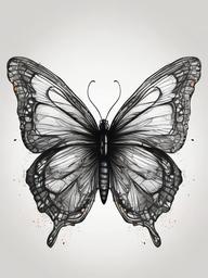 drawing of butterfly with colour  minimal rough scribbles,doodles,black and white