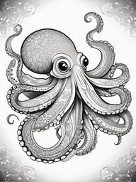 Octopus Coloring Pages - Octopus with sparkling scales in fantasy ocean  simple coloring pages