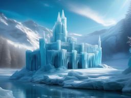 Majestic ice castle, carved from glacial walls, stands resplendent under the winter sun, a testament to the skill and artistry of its creators. hyperrealistic, intricately detailed, color depth,splash art, concept art, mid shot, sharp focus, dramatic, 2/3 face angle, side light, colorful background