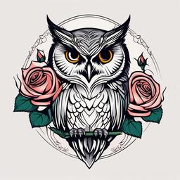 Owl and Rose Tattoo - Symbolize beauty and mystery with an owl and rose-themed tattoo.  simple color tattoo,vector style,white background