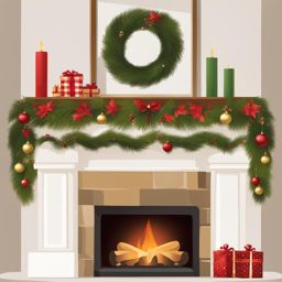 merry christmas clipart: decorating a cozy holiday fireplace. 